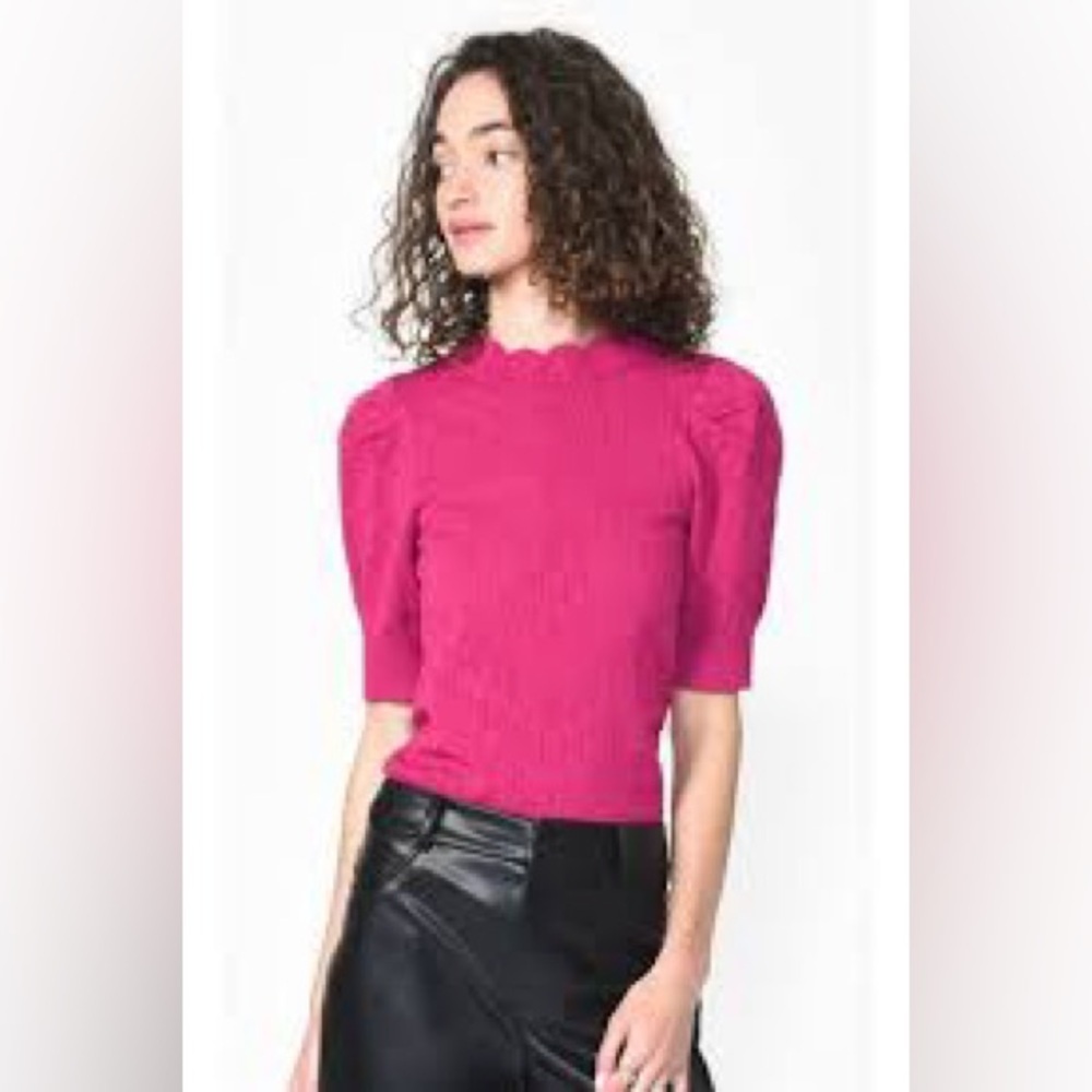 GREYLIN Magenta Pink Pointelle Short Sleeve Sweater Size Medium
